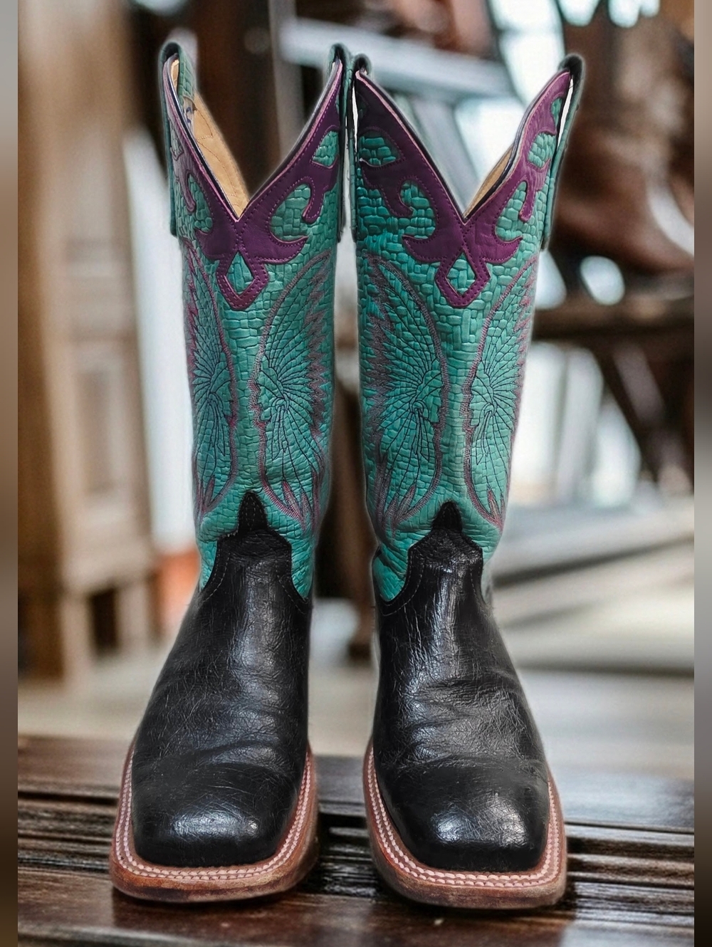 730. Anderson Bean S2229A Turquoise & Purple Cowgirl Boots - Women's 7.5